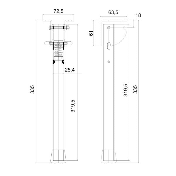 Bordsben, support beslag i aluminium 33,5 cm