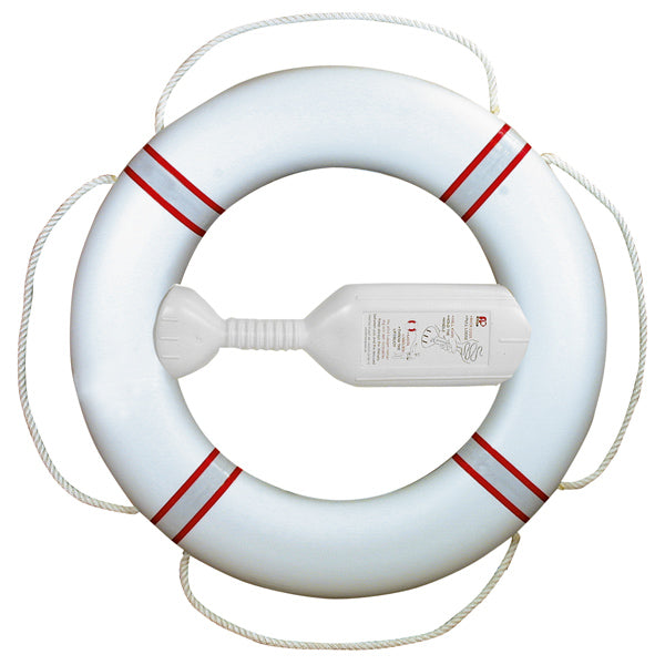 Livboj FP380 vit med röda reflexband, 20 m kastlina