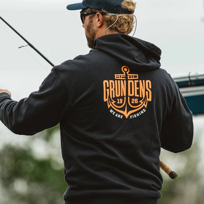 Grundens Displacement DWR Hoodie Logo Anchor Black