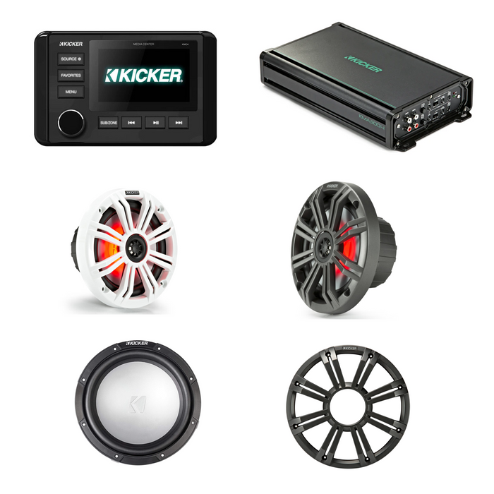 Kicker System KMS3 med KM 6,5" Co-axial LED- Speakers, Mediaenhet, Amplifier, Subwoofer & Subwoofer Grill