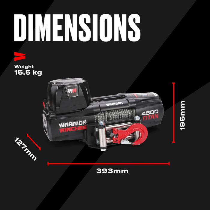Warrior Winches Titan 4500lb Vinsch 24V - Stålvajer