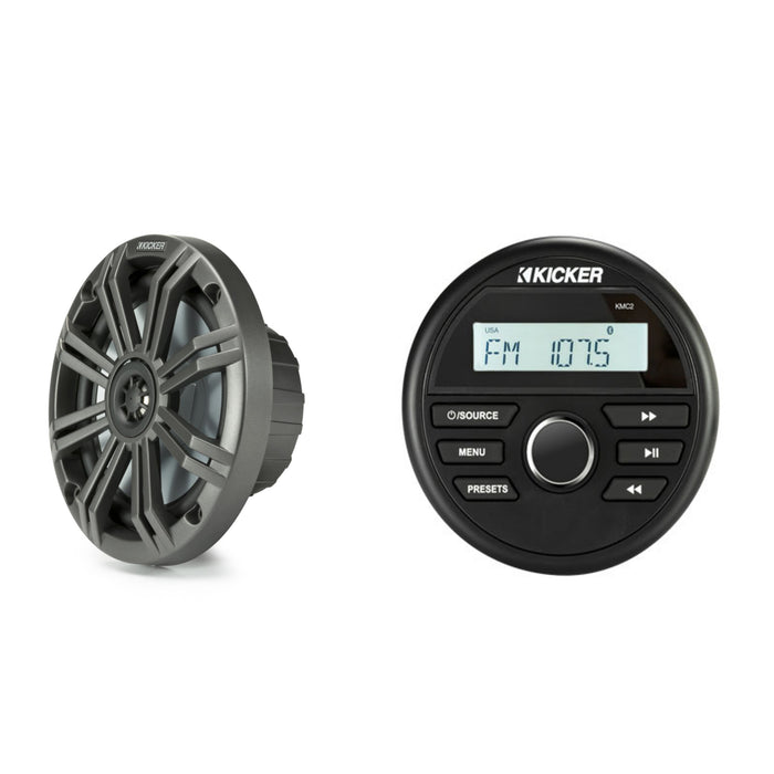 Kicker System KMS1 med KM 6,5" Co-axial Speakers och KMC2 Marine Media Center