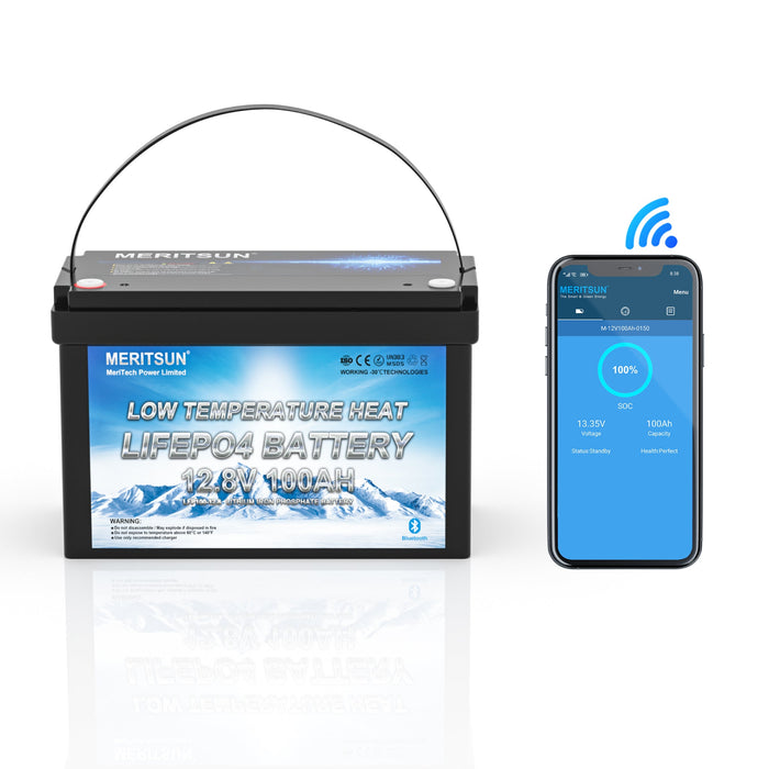 Meritsun HEAT 12V 100Ah Litiumbatteri Bluetooth